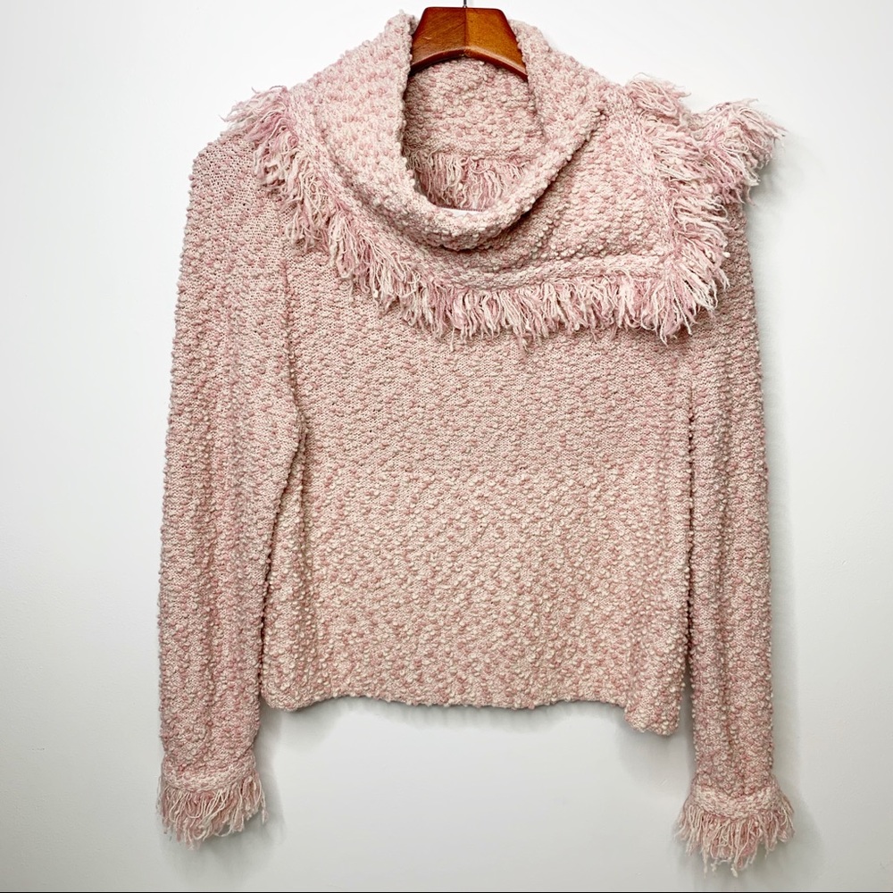 ST. JOHN Collection Pink Nubby Sweater Fringe 10